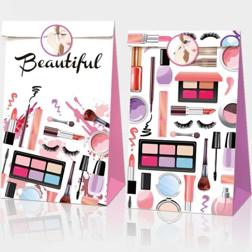 NEW Kraft Paper Bags - Make-Up Themed Party Favor Goodie Bags | Pack of 12